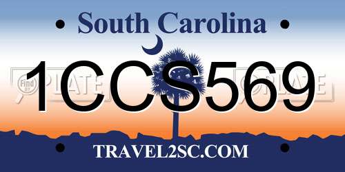 1CCS569 South Carolina License Plate