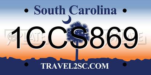 1CCS869 South Carolina License Plate