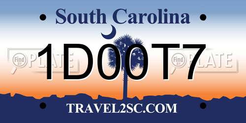 1D00T7 South Carolina License Plate