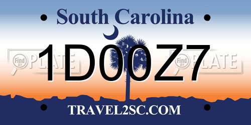 1D00Z7 South Carolina License Plate