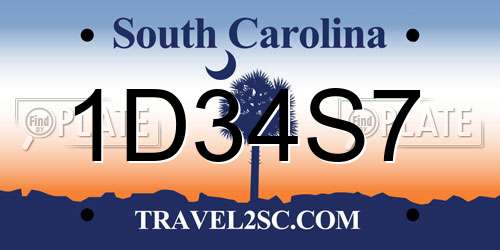 1D34S7 South Carolina License Plate