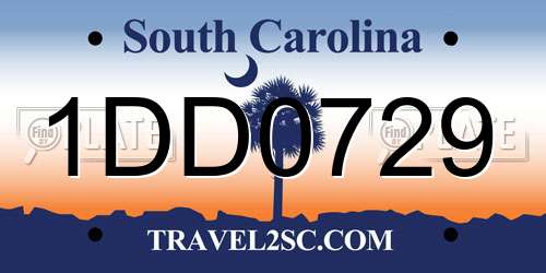 1DD0729 South Carolina License Plate