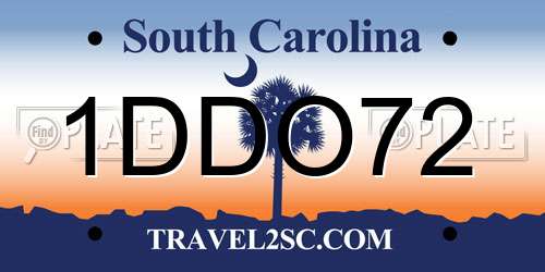 1DDO72 South Carolina License Plate
