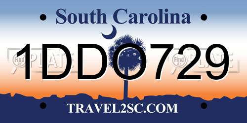 1DDO729 South Carolina License Plate