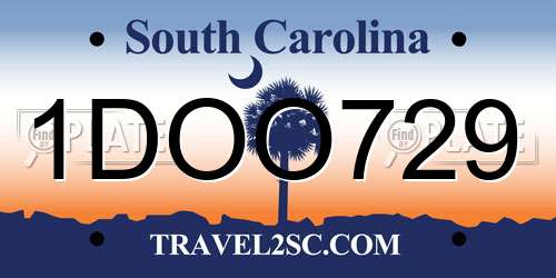 1DOO729 South Carolina License Plate