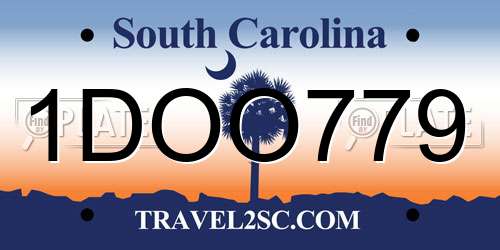 1DOO779 South Carolina License Plate