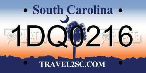 1DQ0216 South Carolina License Plate