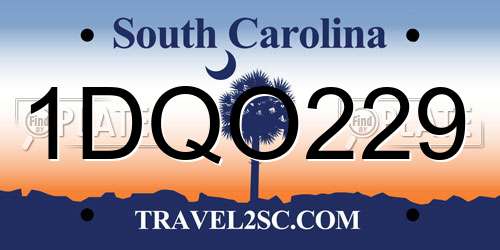 1DQO229 South Carolina License Plate