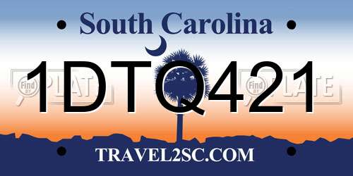 1DTQ421 South Carolina License Plate