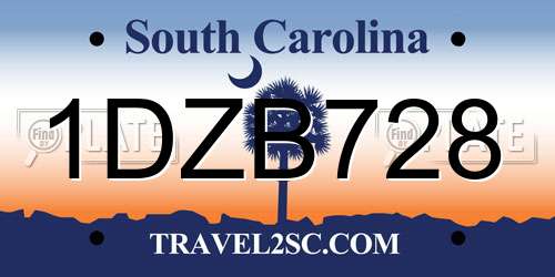 1DZB728 South Carolina License Plate