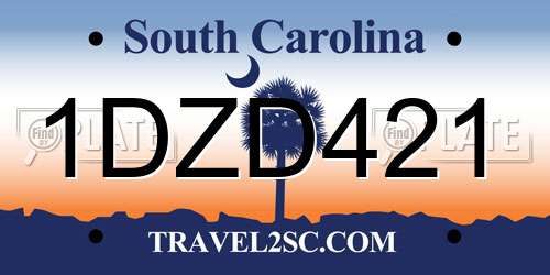 1DZD421 South Carolina License Plate