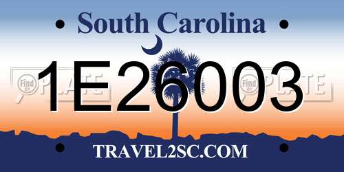 1E26003 South Carolina License Plate