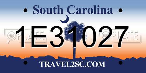 1E31027 South Carolina License Plate