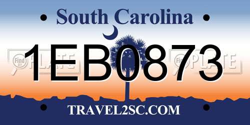 1EB0873 South Carolina License Plate