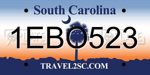 1EBO523 South Carolina License Plate