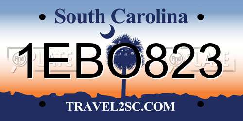 1EBO823 South Carolina License Plate