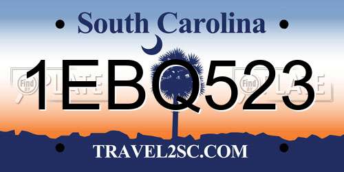 1EBQ523 South Carolina License Plate
