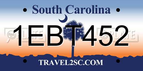 1EBT452 South Carolina License Plate