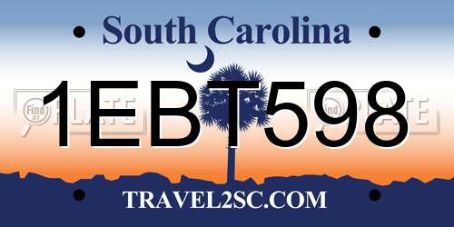 1EBT598 South Carolina License Plate