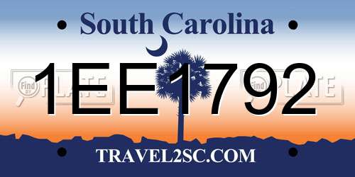 1EE1792 South Carolina License Plate