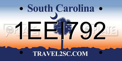 1EEI792 South Carolina License Plate
