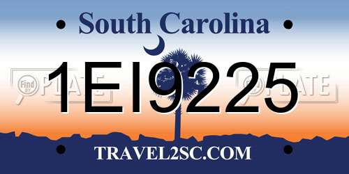 1EI9225 South Carolina License Plate
