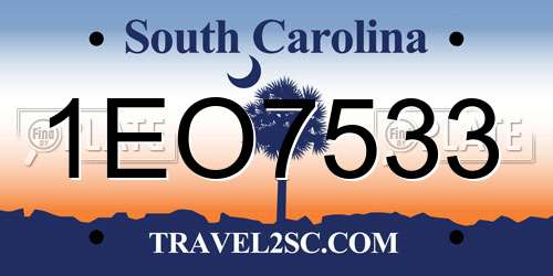 1EO7533 South Carolina License Plate