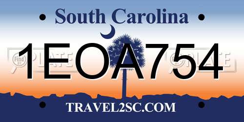 1EOA754 South Carolina License Plate