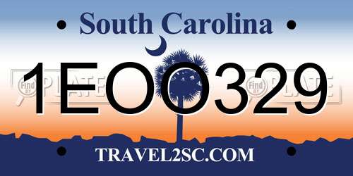 1EOO329 South Carolina License Plate