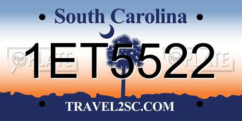 1ET5522 South Carolina License Plate