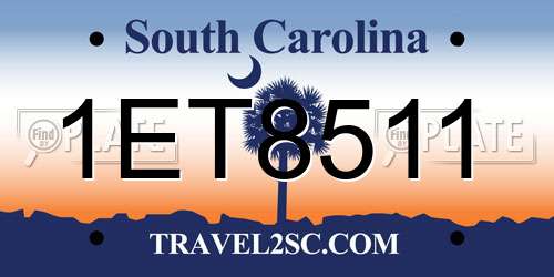 1ET8511 South Carolina License Plate