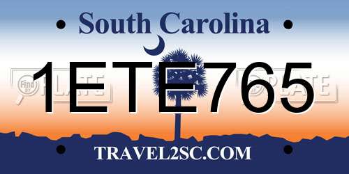 1ETE765 South Carolina License Plate