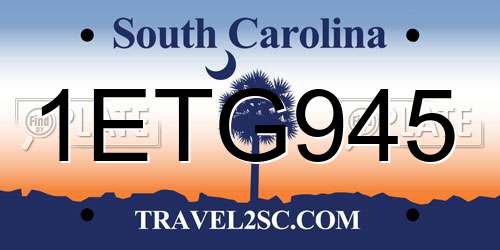 1ETG945 South Carolina License Plate