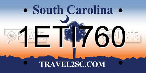 1ETI760 South Carolina License Plate