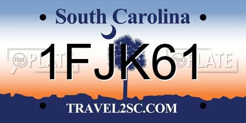 1FJK61 South Carolina License Plate
