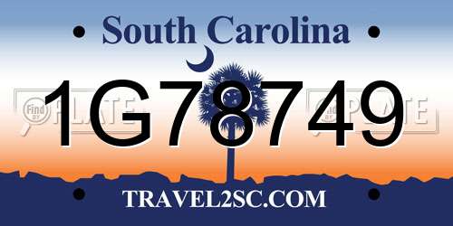 1G78749 South Carolina License Plate