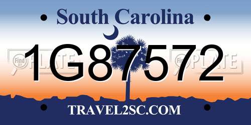 1G87572 South Carolina License Plate