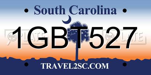 1GBT527 South Carolina License Plate