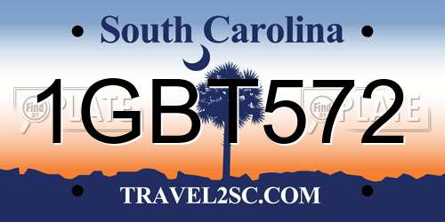 1GBT572 South Carolina License Plate