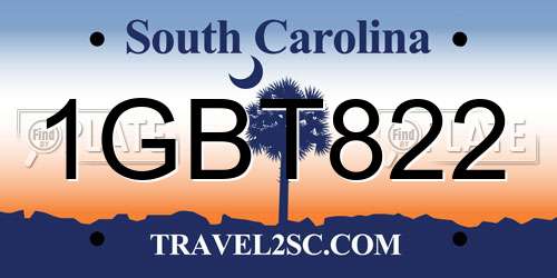 1GBT822 South Carolina License Plate