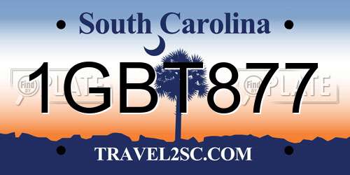 1GBT877 South Carolina License Plate