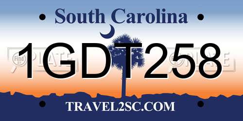 1GDT258 South Carolina License Plate