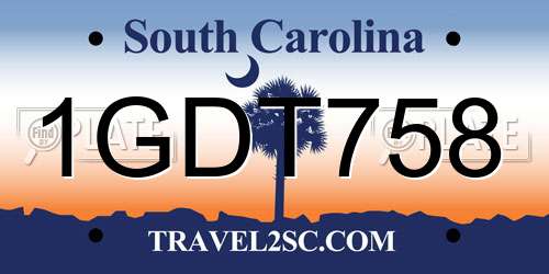 1GDT758 South Carolina License Plate