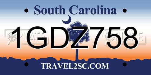 1GDZ758 South Carolina License Plate