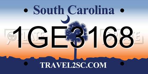 1GE3168 South Carolina License Plate