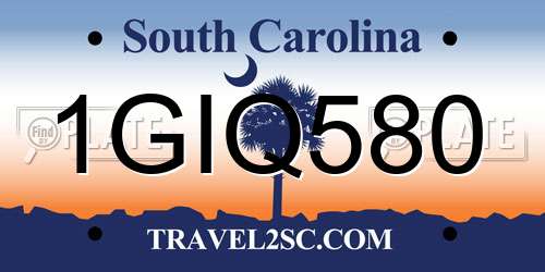 1GIQ580 South Carolina License Plate