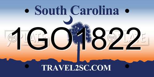 1GO1822 South Carolina License Plate