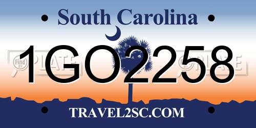 1GO2258 South Carolina License Plate