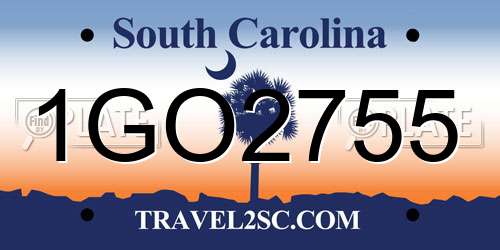 1GO2755 South Carolina License Plate