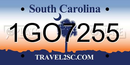 1GO7255 South Carolina License Plate